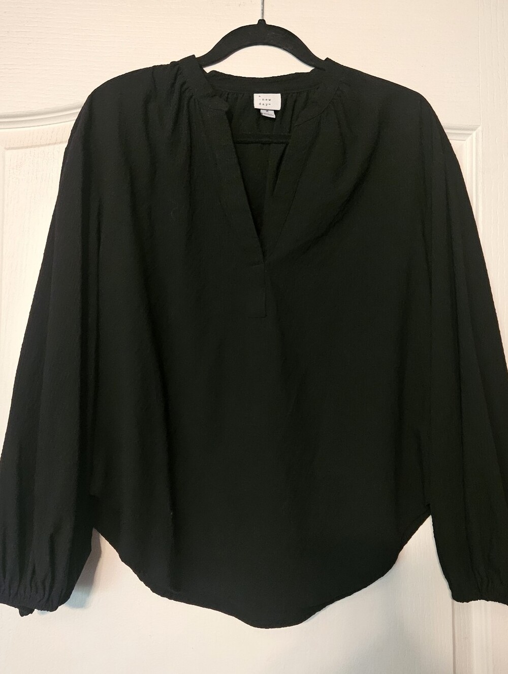 A New Day Black V-Neck Peasant Blouse